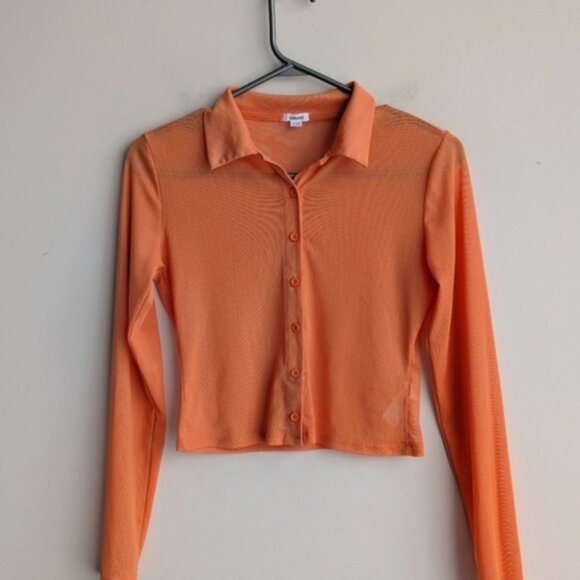 Garage Orange Button-Up Sheer Women's Top - Picture 1 of 3